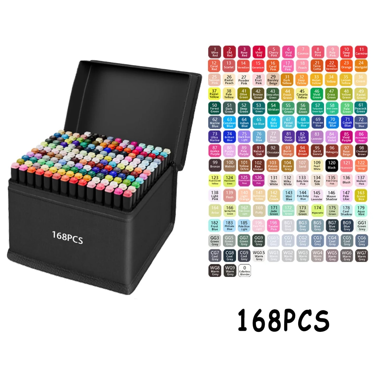 168-color NuvexT dual-tip alcohol marker set with storage case