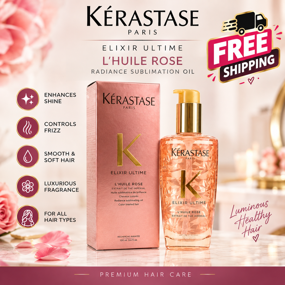 Kérastase Elixir Ultime L’Huile Rose Hair Oil 100ml – Shine & Anti-Frizz Oil